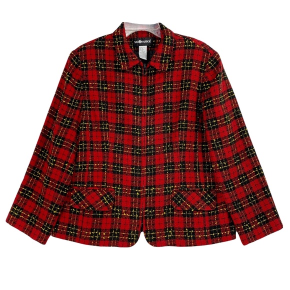 Zipper Front Plaid Tweed Blazer by Sag Harbor - Picture 1 of 15